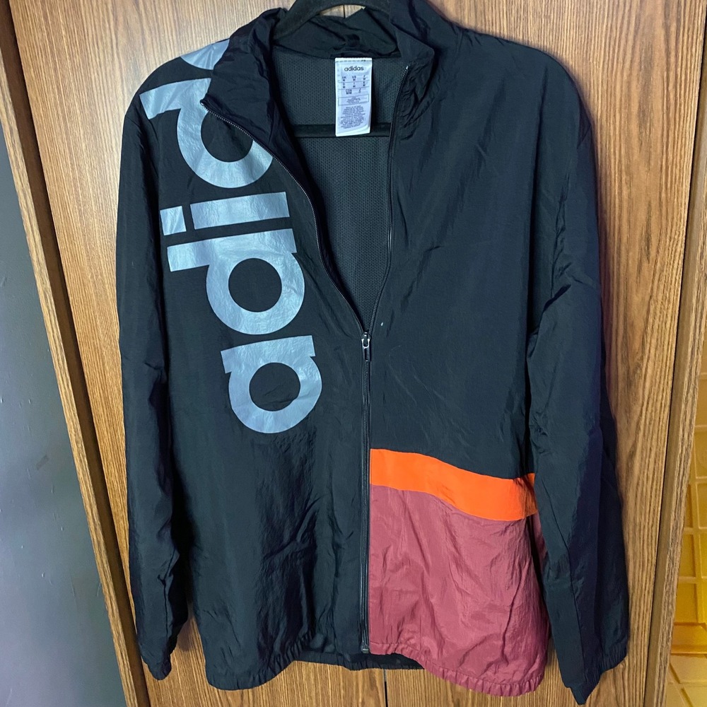 Adidas Windbreaker Jacket Mens Size M Black Colorblock Full Zip Logo Print